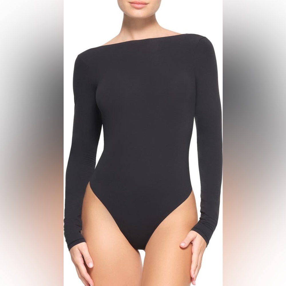 SKIMS Long Sleeve Black Off-the-Shoulder Bodysuit